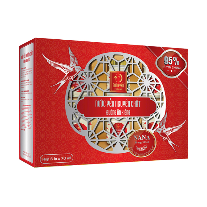 Nước Yến Nguyên Chất Đường Ăn Kiêng (Tổ Yến Chưng 95%) - Hộp 6x70ml